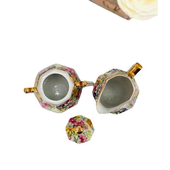 Vintage Nippon Yoko Boeki Cream And Sugar Dish Set Servers Pink Floral JAPAN - Picture 7 of 14